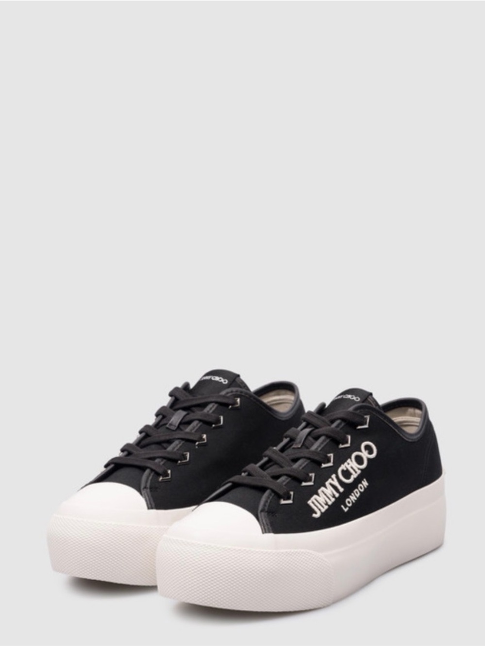 Jimmy Choo Black Canvas Platform Sneakers with White Sole